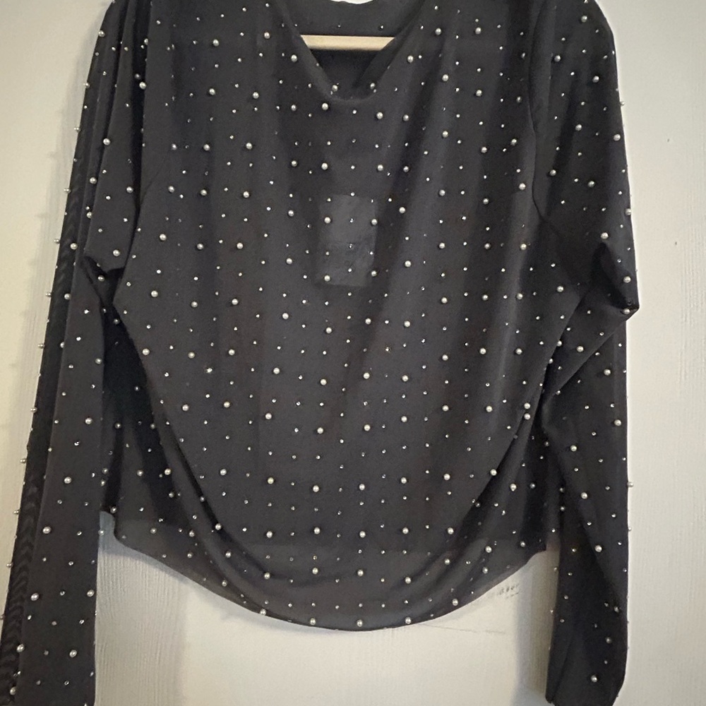 Forever 21 Black Long Sleeve Top with Pearl Details